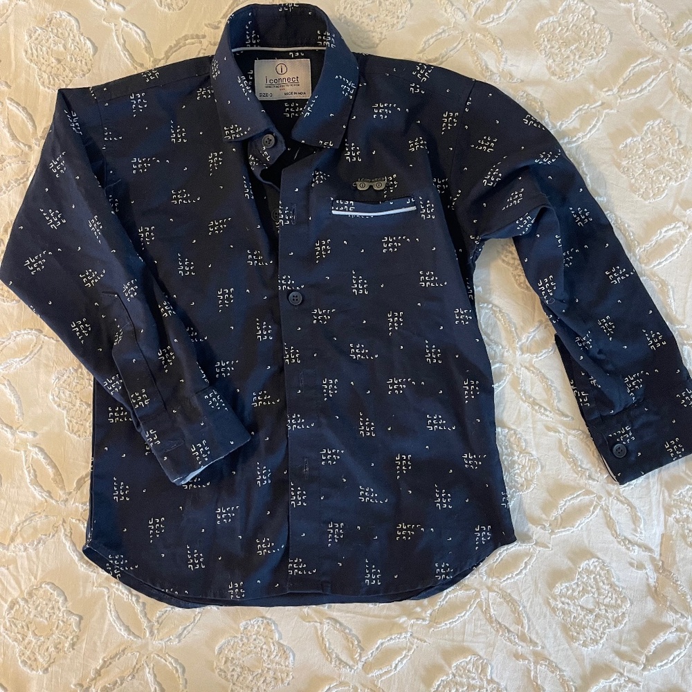 iConnect Kids Navy Blue Button Up Fashion Dress Shirt 3T, Made in India